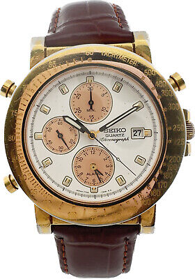 Vintage Seiko Men's Quartz Chronograph Wristwatch 7T32-7A8A w Salmon Sub Dials