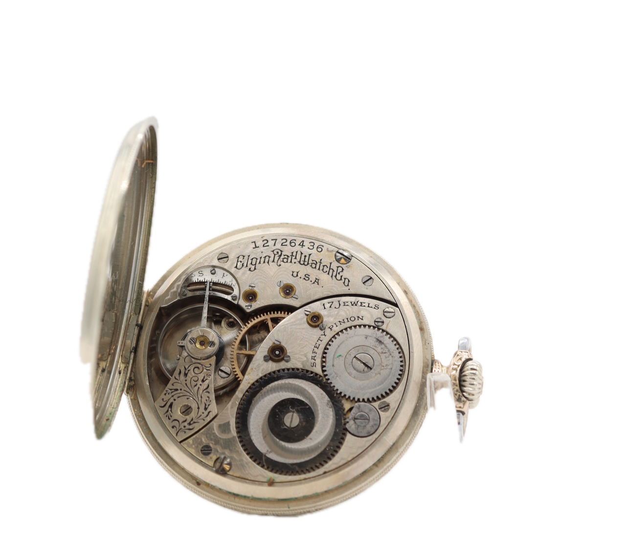 Antique 12s 1907 Elgin Multicolor Mechanical Pocket Watch 344 14k White GF