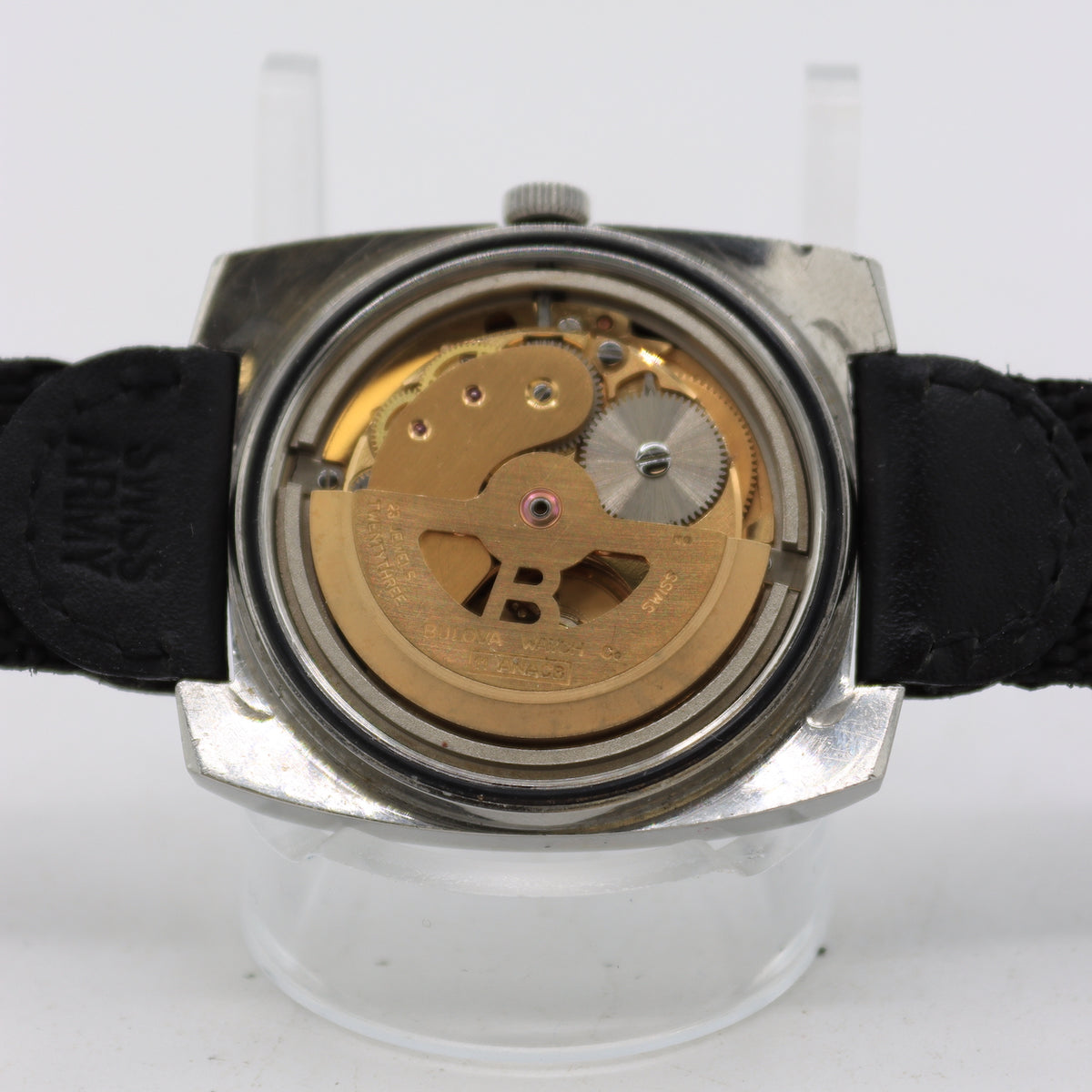 Vintage 35mm Bulova 849 Blue Dial 23J Men's Automatic Wristwatch 11ANACB Steel