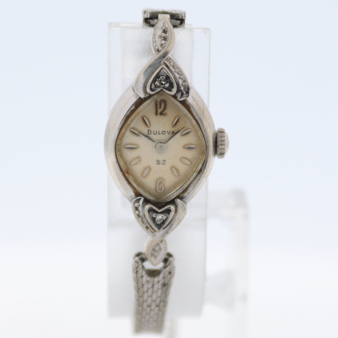 Vintage Bulova 2 Diamond 23 Jewel Ladies Mechanical Wristwatch 5AD USA 10k RGP