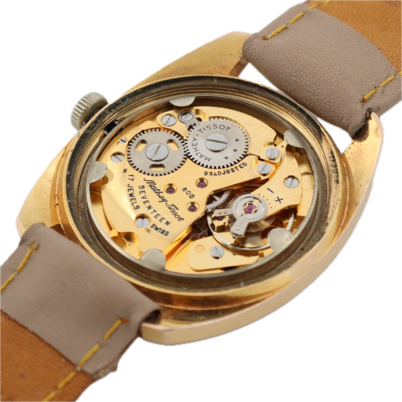 Vintage Mathey-Tissot Sunburst Date Men's Mechanical Wristwatch 800 Gold Tone