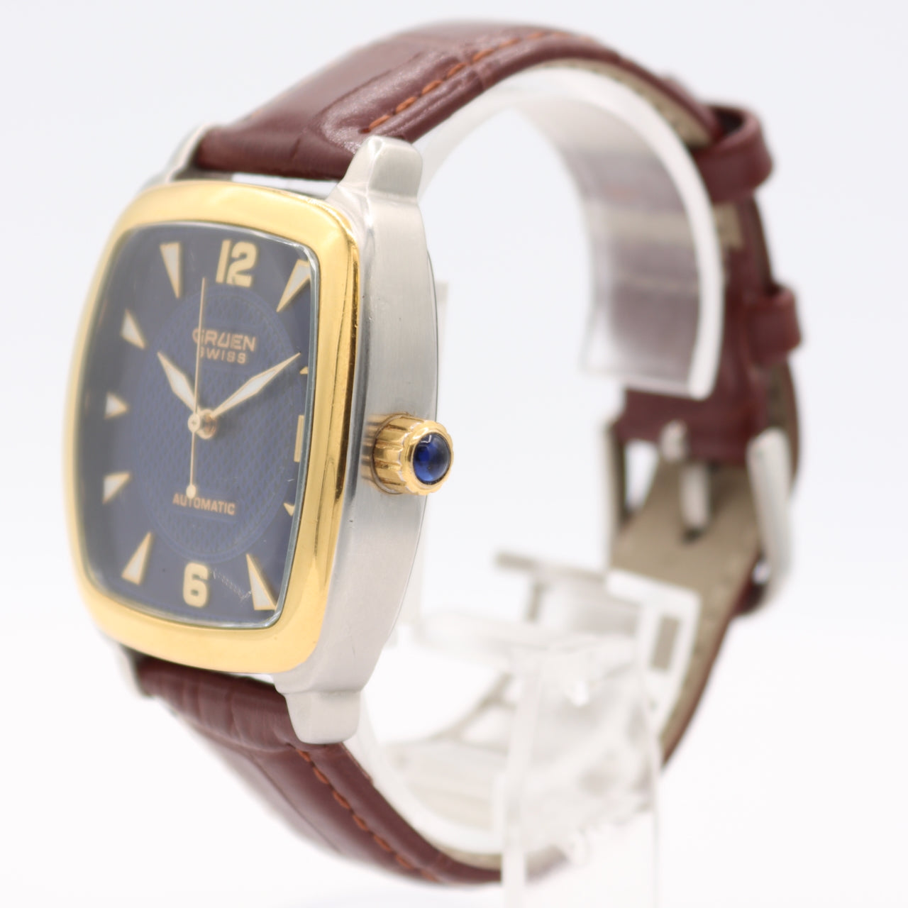 34mm Gruen Royal Blue Dial Men's Automatic Wristwatch ETA 2824 Swiss Two Tone