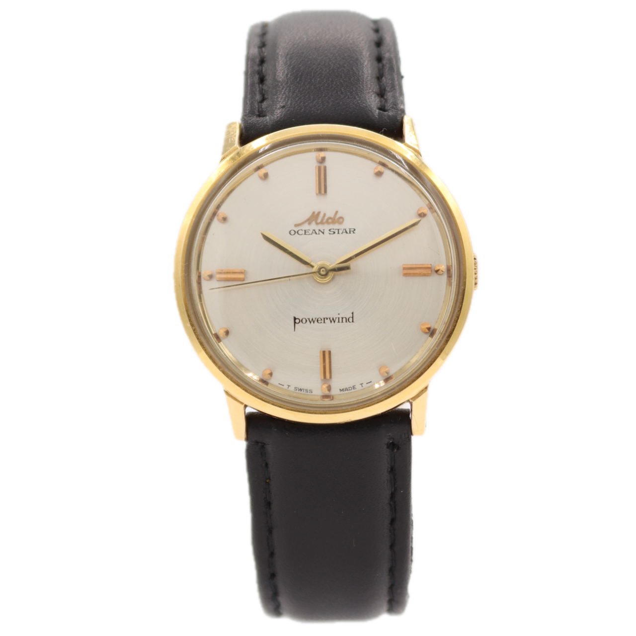 Vintage 33mm Mido Ocean Star Powerwind Men's Automatic Wristwatch Gold Plated