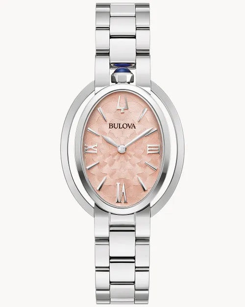 29mm Bulova 96L331 Rubaiyat Salmon Dial Ladies Quartz Wristwatch Steel Roman
