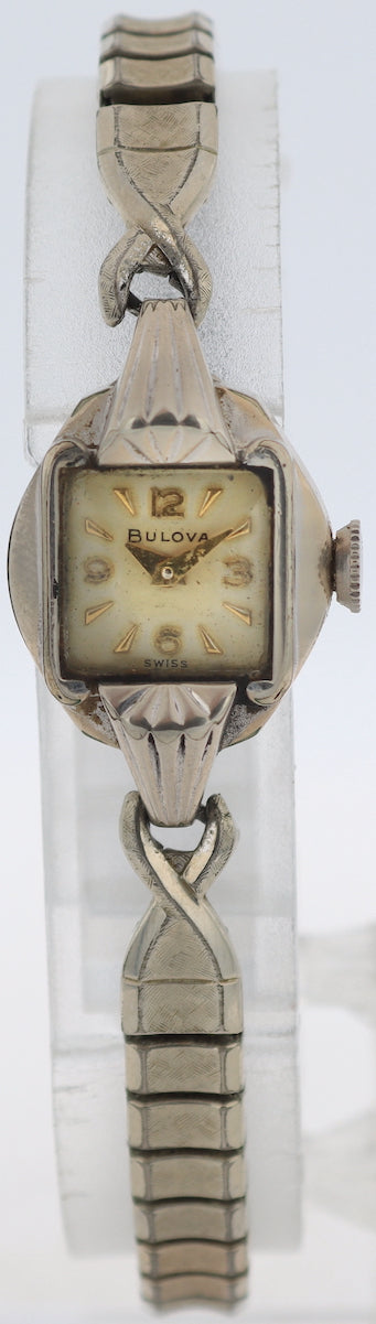 Vintage 1956 Bulova Cocktail Ladies Mechanical Wristwatch 6 BL Steel & 10k WRGP