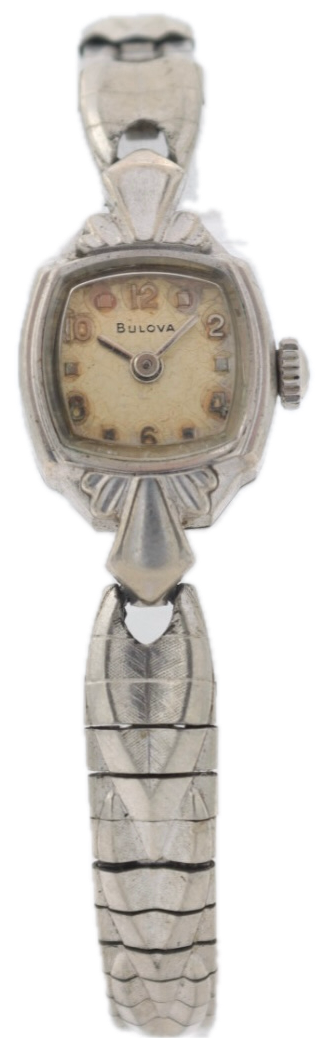 Vintage 1962 Bulova Cocktail Ladies Mechanical Wristwatch Steel & White 10k RGP