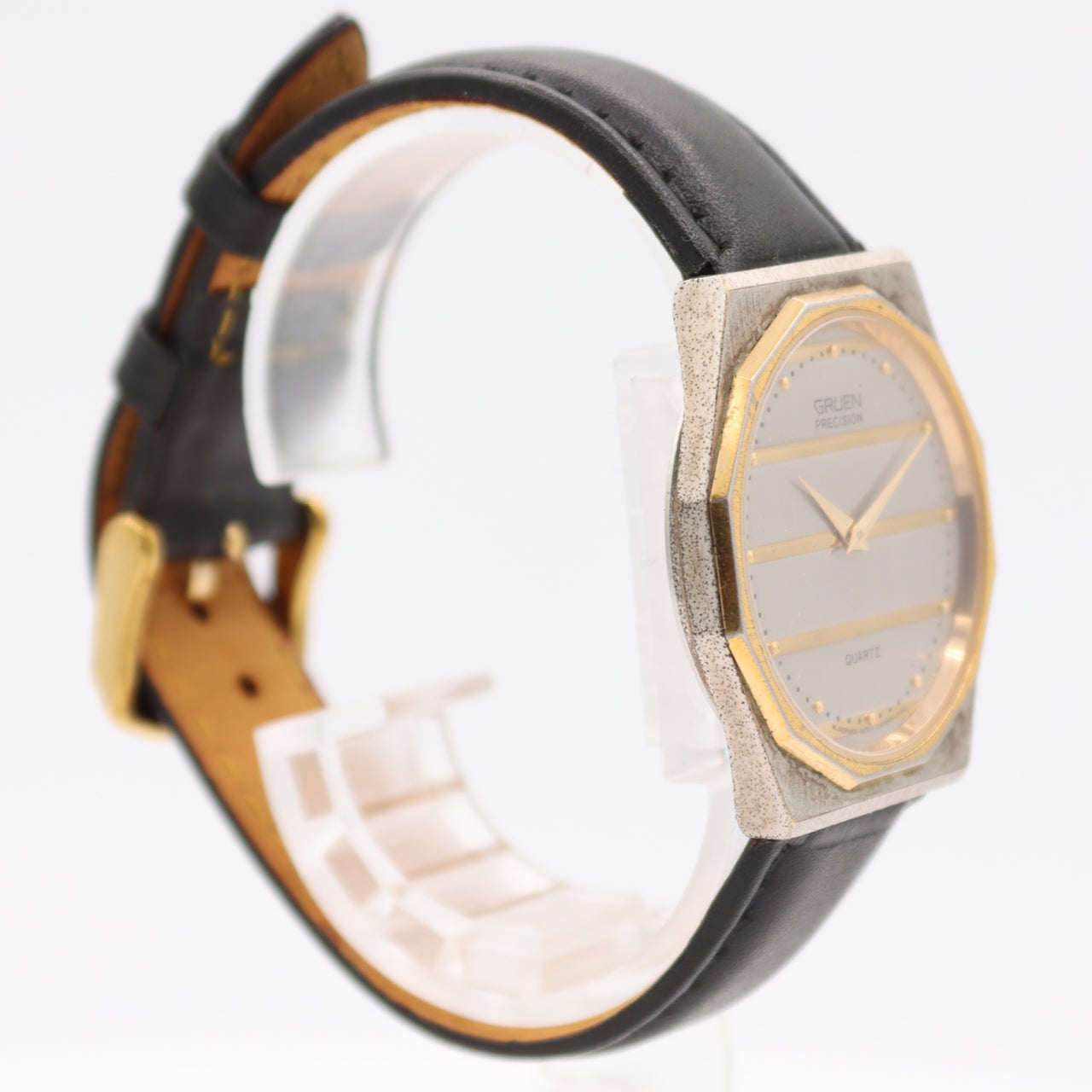 Vintage 33mm Gruen Precision Men's Quartz Wristwatch West Germany Gold Stripes