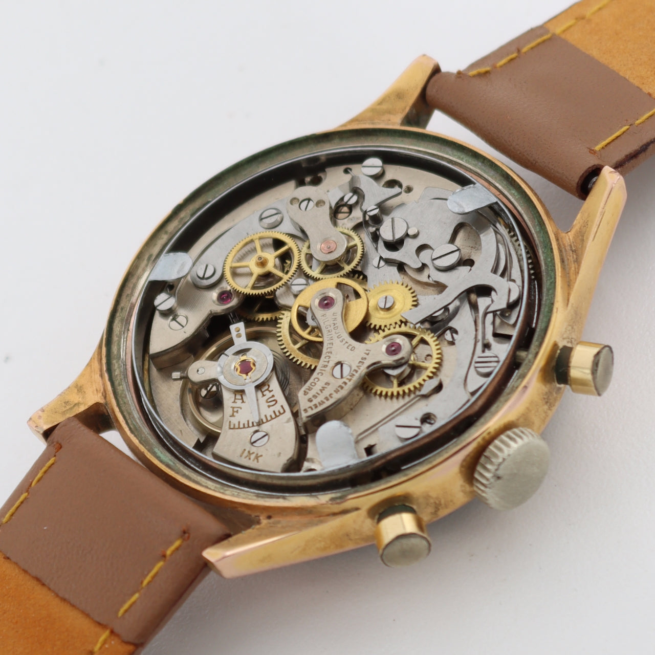 Vintage Jardur Aviation Style 17J Men's Chronograph Wristwatch Swiss Two Tone