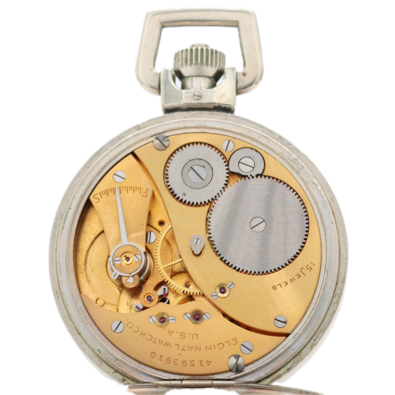 Antique 16s 1943 Elgin Jitterbug Type A-8 15J Pocket Watch 582 WW2 Nickel USA