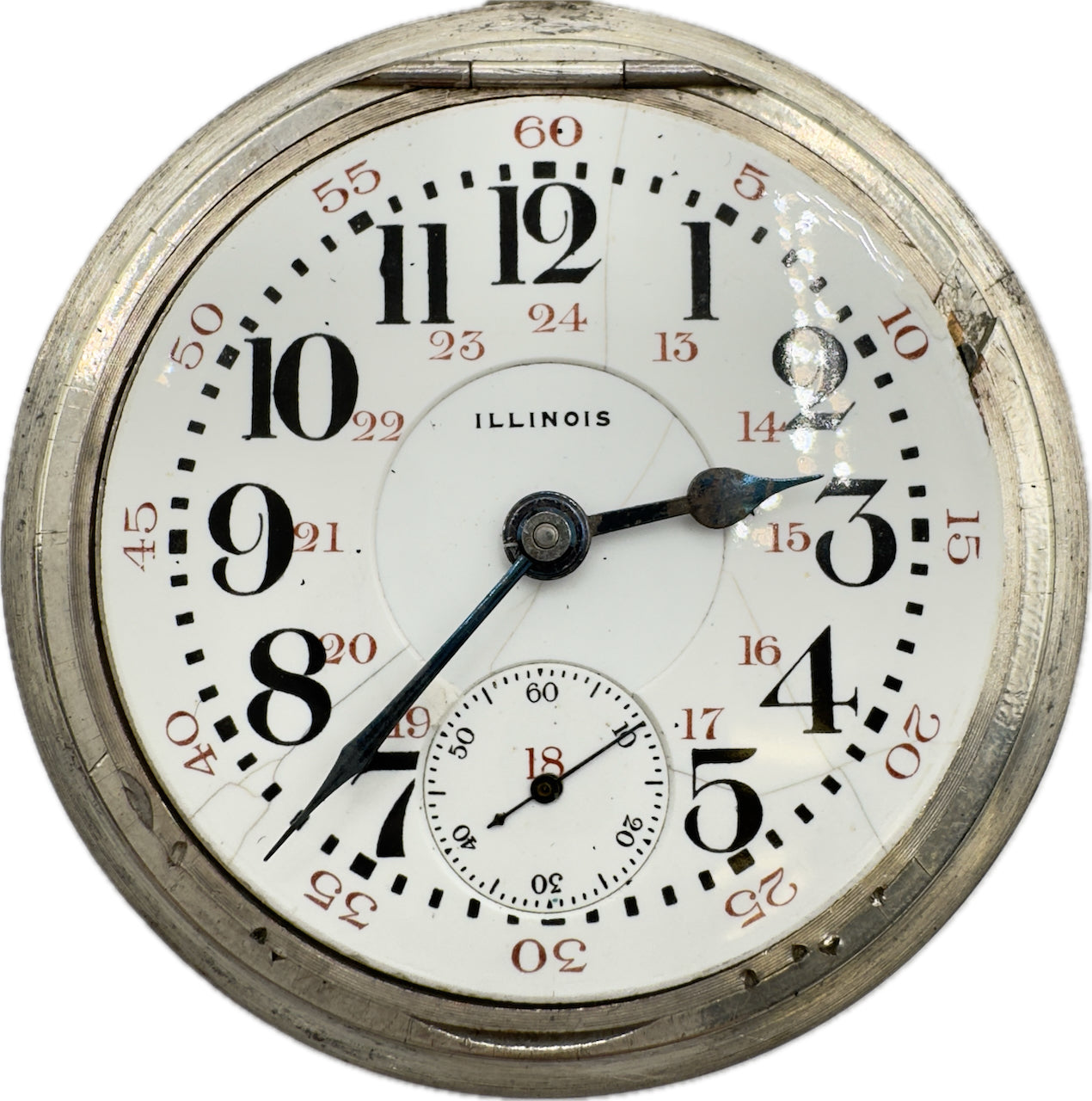 Antique 18S Illinois Canadian Dial Model 6 Railroad Pocket Watch Bunn Silver