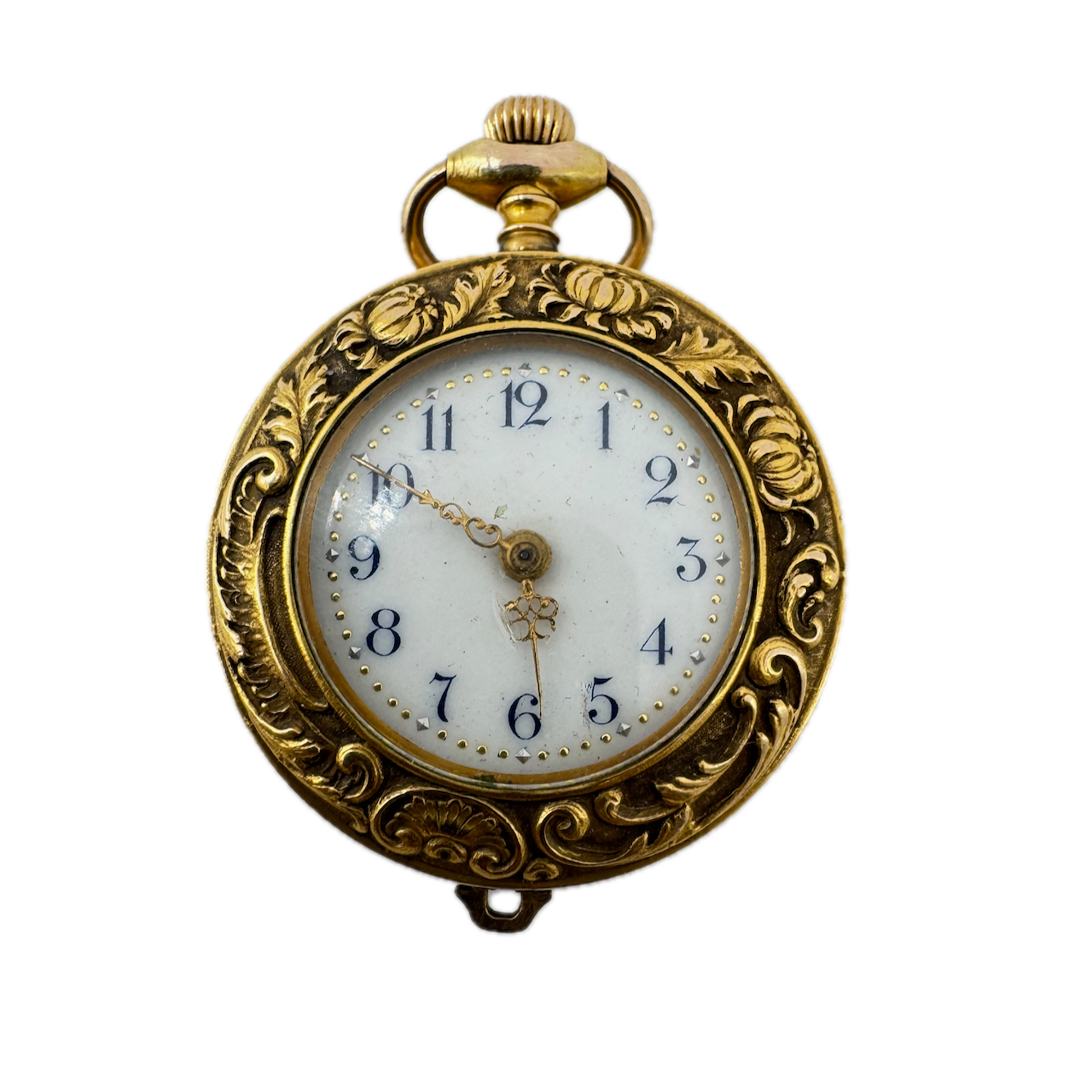 Antique Repousse Case Duplex Escapement Pocket Watch Gold FIlledfor Repair