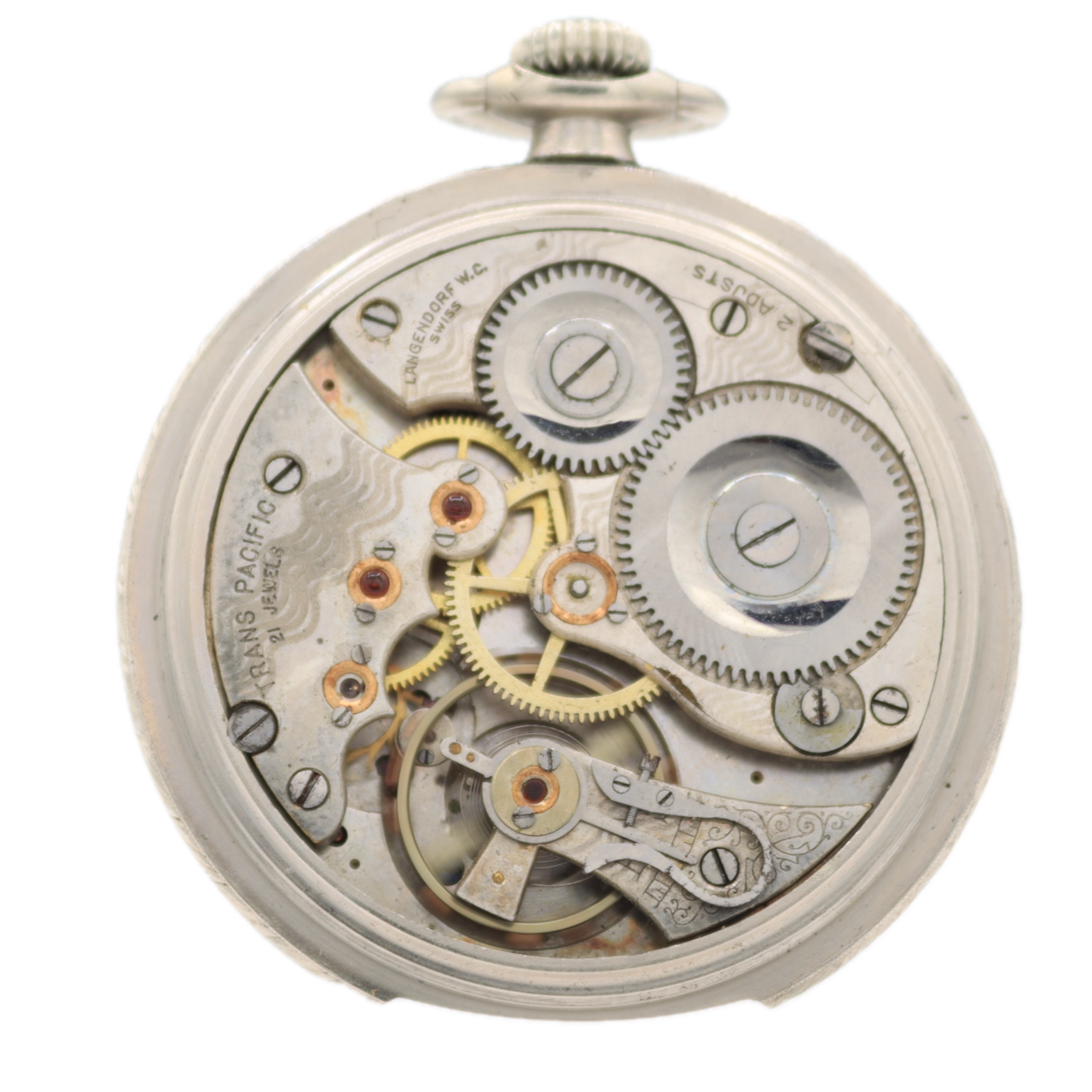 Antique 16s Trans Pacific Langendorf WC 21 J Mechanical Pocket Watch Silverode