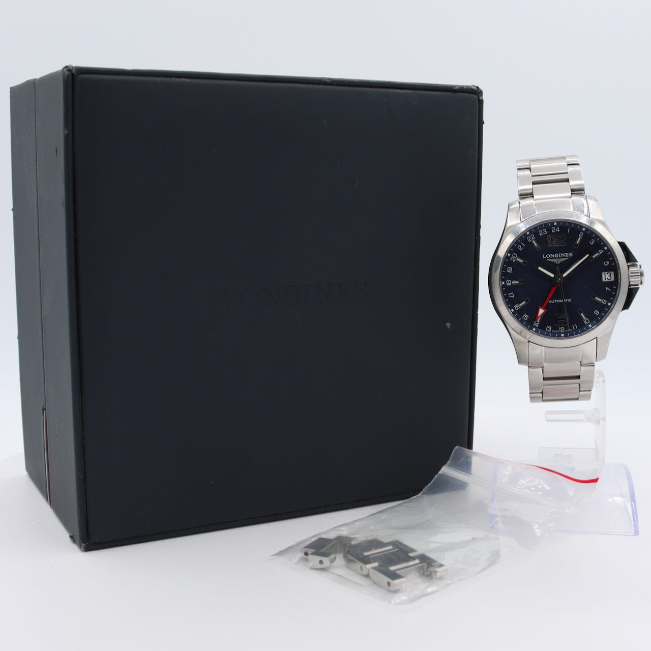 41mm Longines L3.687.4.99.6 Conquest GMT Men's Automatic Wristwatch Steel W/Box