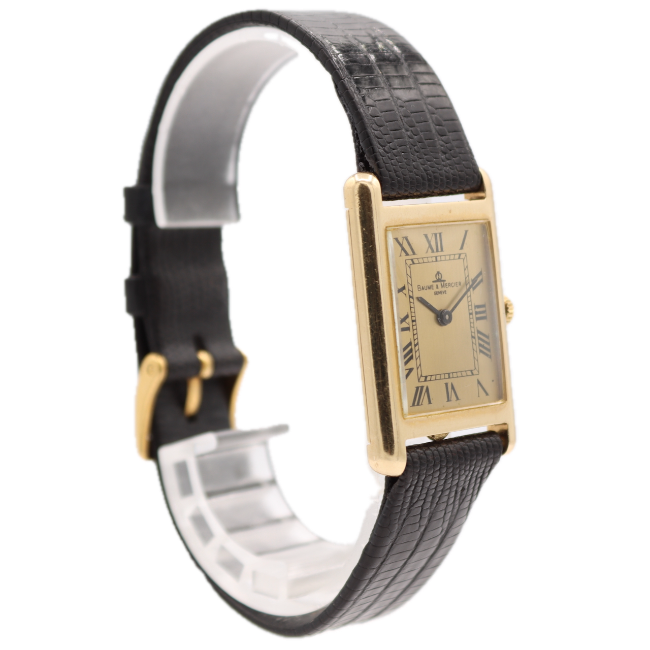 Vintage 23.5mm Baume & Mercier Gold Roman Men's Mechanical Wristwatch 14k Gold
