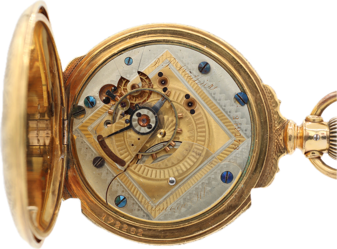 Antique 18S Rockford Wathier Square Two Tone w Box Hinge Hunter Pocket Watch 49