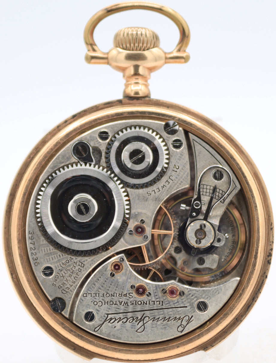 Antique 16s 1921 Illinois 21 Jewel Railroad Pocket Watch Bunn Special 20 Yr GF