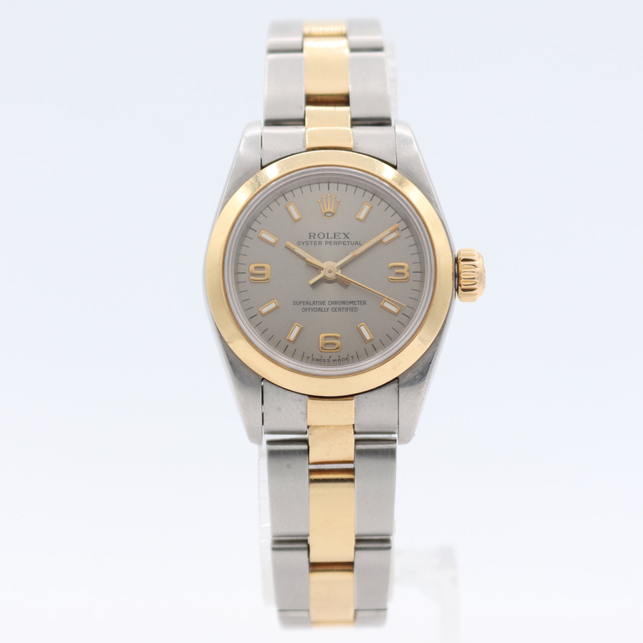 Vintage 1996 Rolex 67183 Oyster Perpetual Ladies Automatic Wristwatch Grey Dial