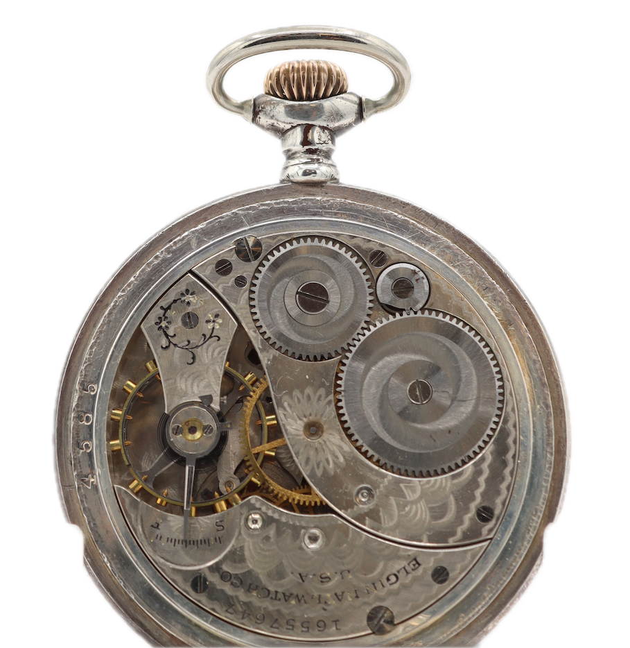Antique 12s 1912 Elgin 7 Jewel Mechanical Pocket Watch 303 Sterling Silver
