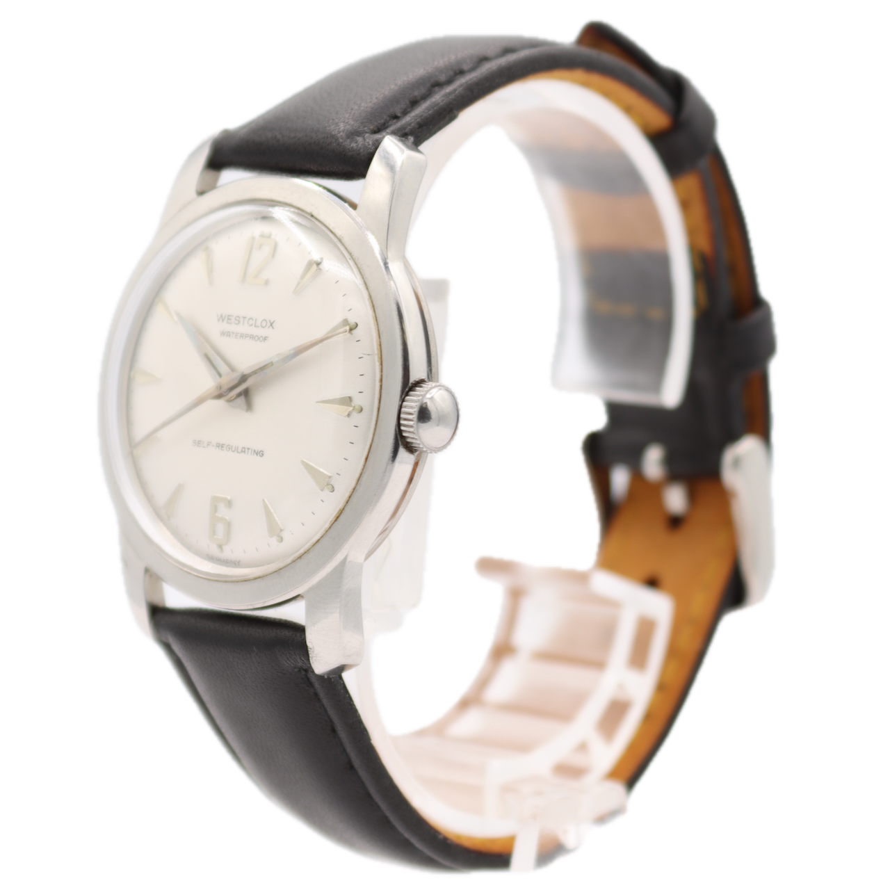 Vintage 34mm Westclox Silver Dial Men's Mechanical Wristwatch Germany Steel