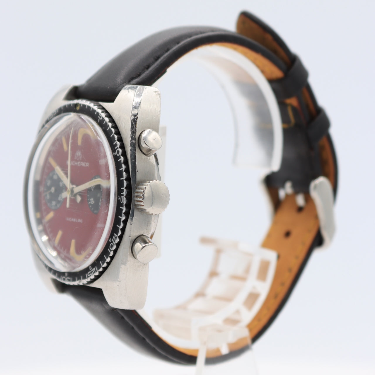 Vintage 37mm Bucherer Wind Red Men's Chronograph Wristwatch L. 248 Swiss Steel