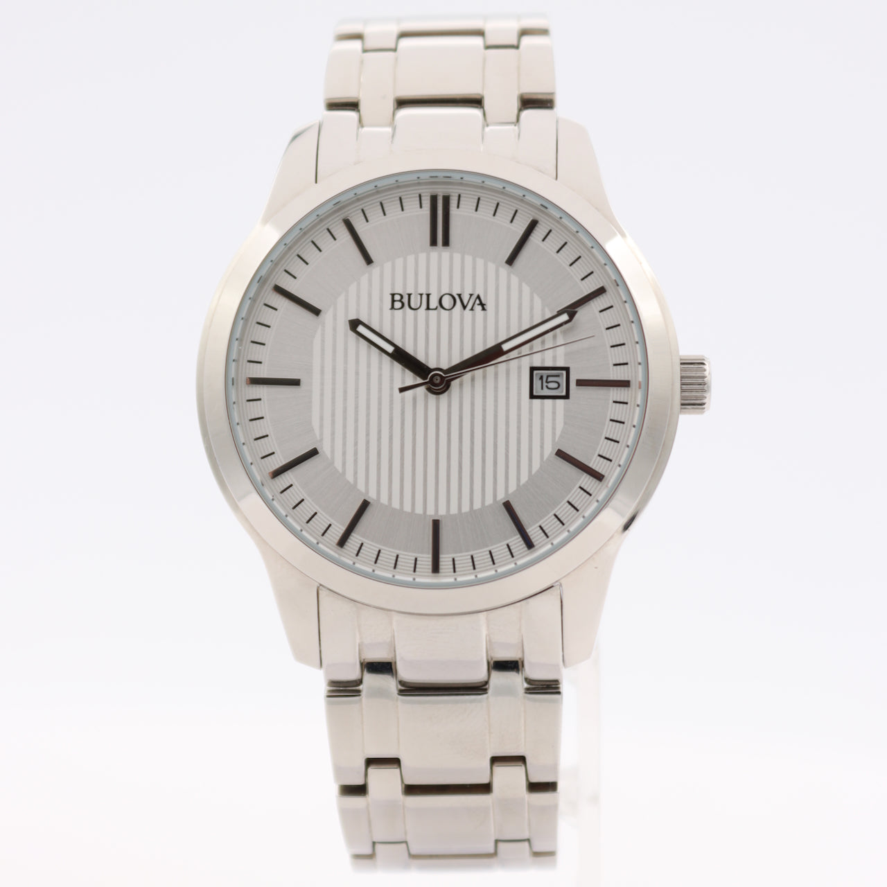 40mm Bulova Date 96B245 Classic Silver Dial Men's Quartz Wristwatch USA Steel