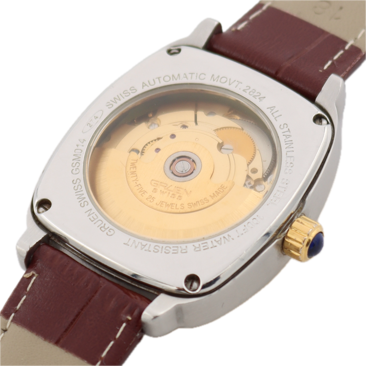 34mm Gruen Royal Blue Dial Men's Automatic Wristwatch ETA 2824 Swiss Two Tone