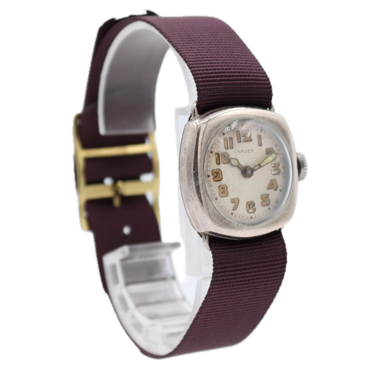 Vintage Gruen Wire Lug Ladies Mechanical Wristwatch Swiss Silver Trench Style