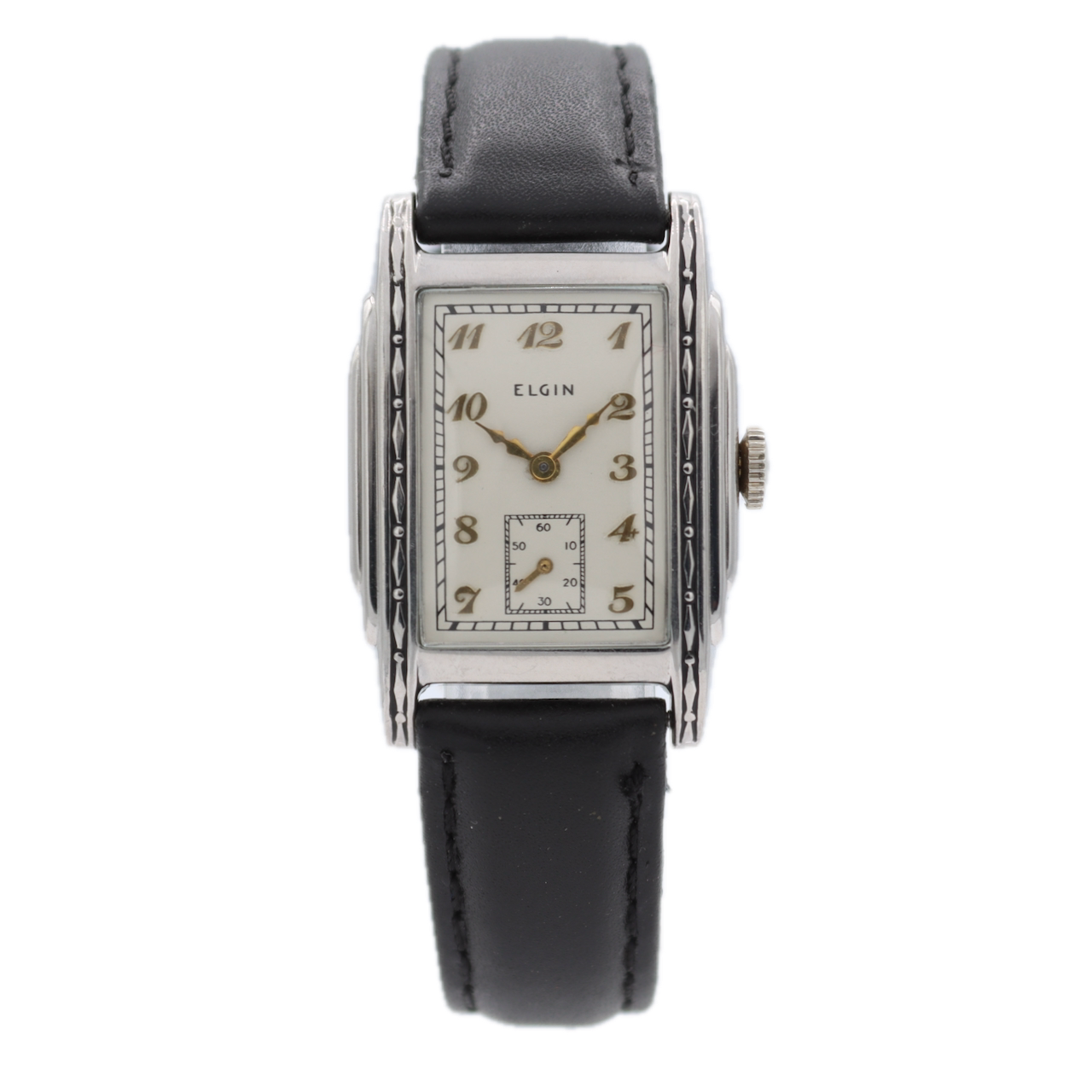 Vintage 1937 Elgin Art Deco 7J Men's Mechanical Wristwatch 526 Chrome Plated