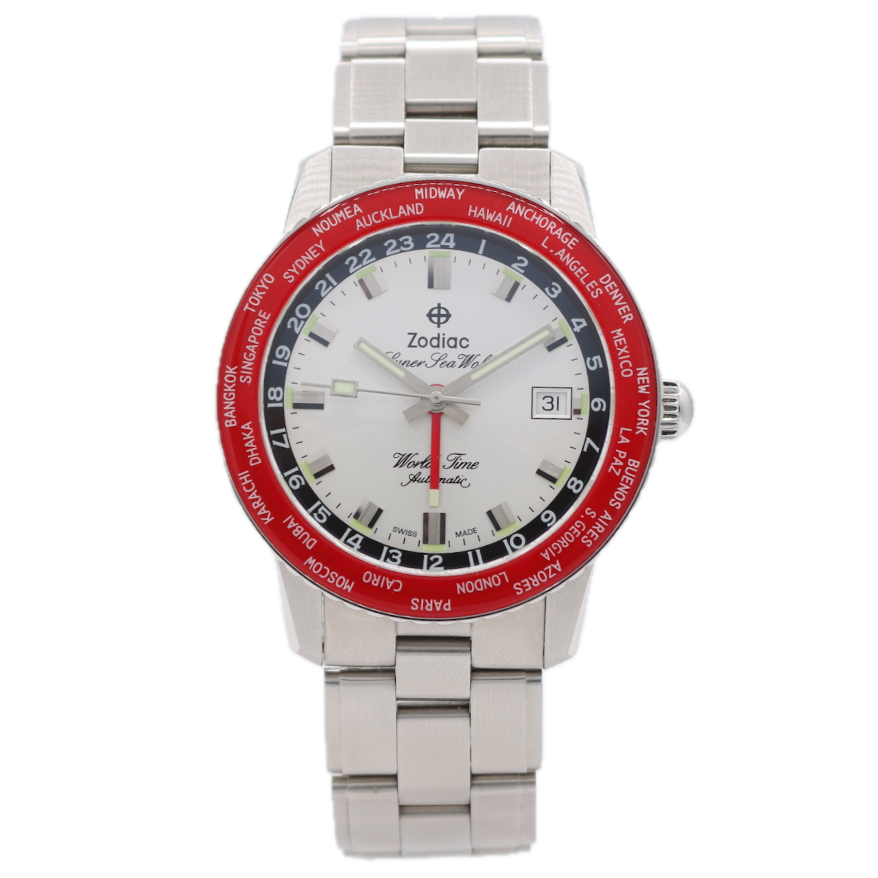 Zodiac Z09410 Super Sea Wolf Men's Automatic Wristwatch Swiss Steel W/ Box&Docs