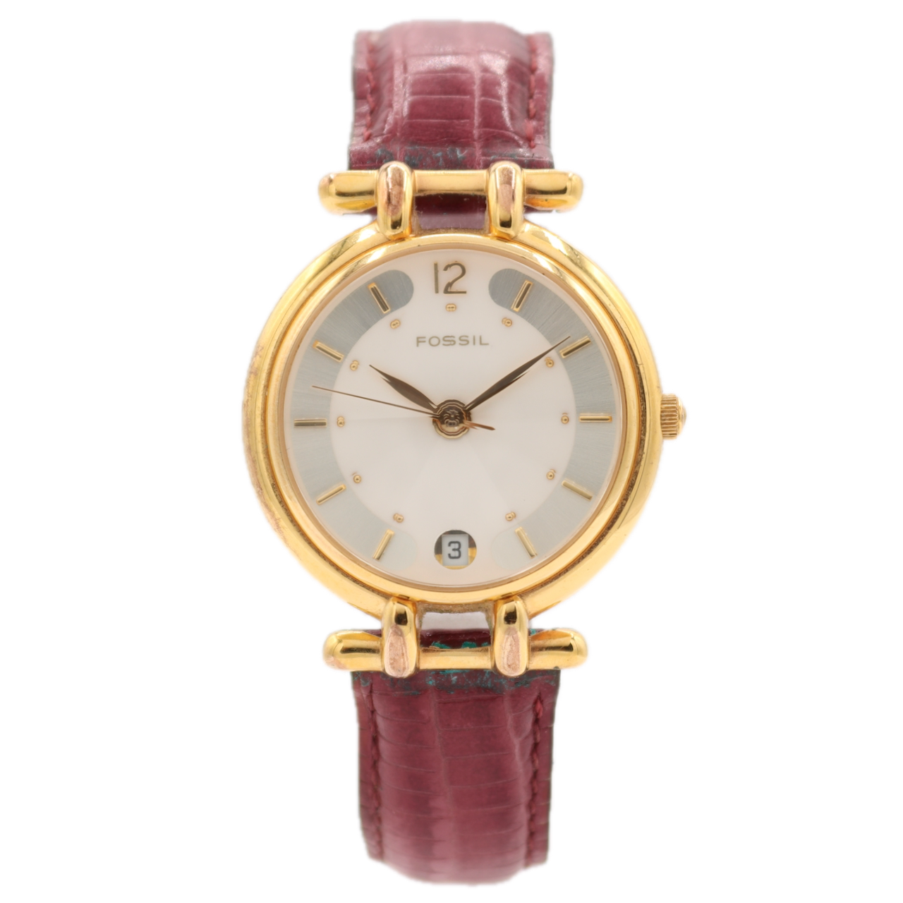 32mm Fossil PC-9237 Prism Crystal Ladies Quartz Wristwatch Japan Gold Tone Date