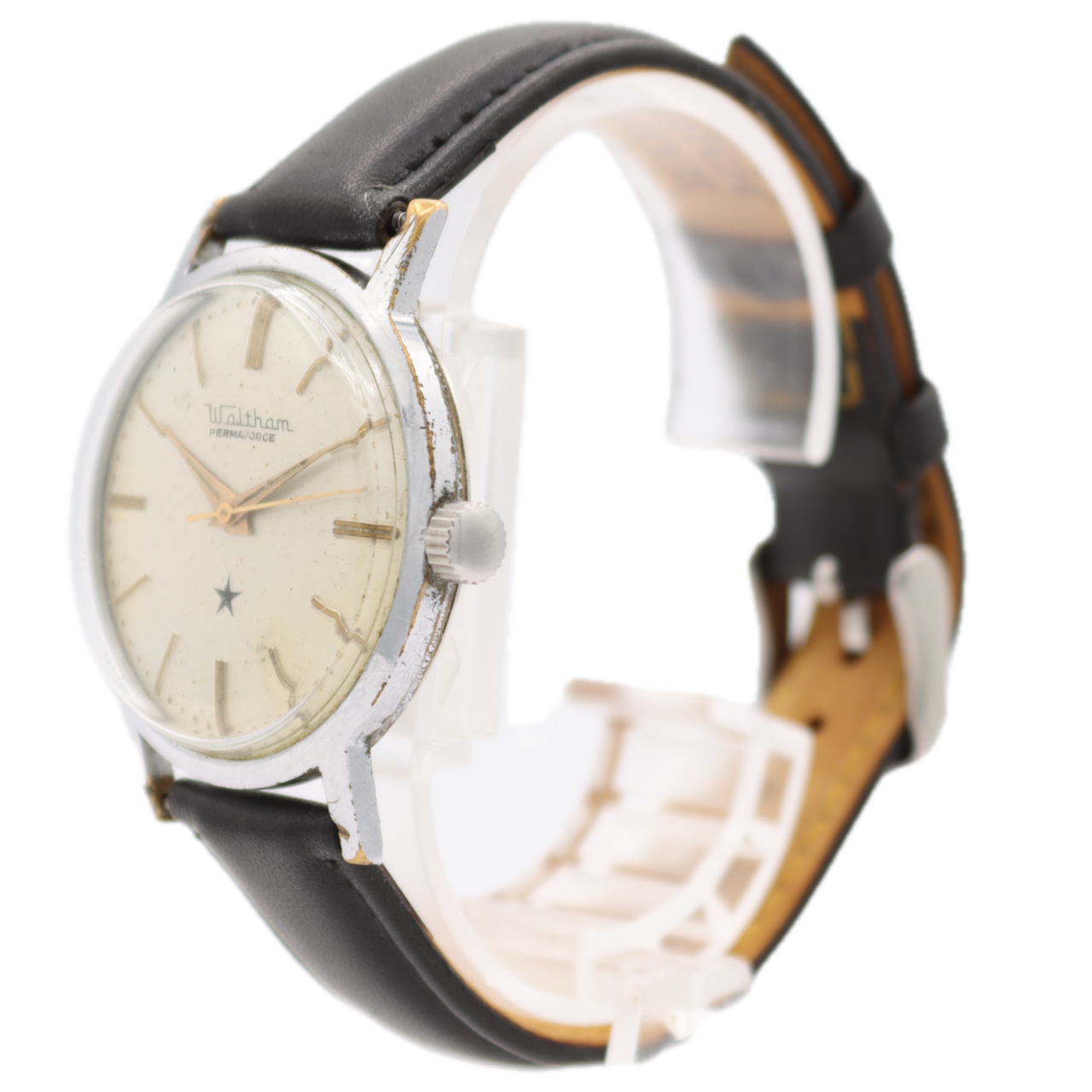 Vintage 34mm Waltham Permaforce Men's Mechanical Wristwatch Font 72 Swiss Steel