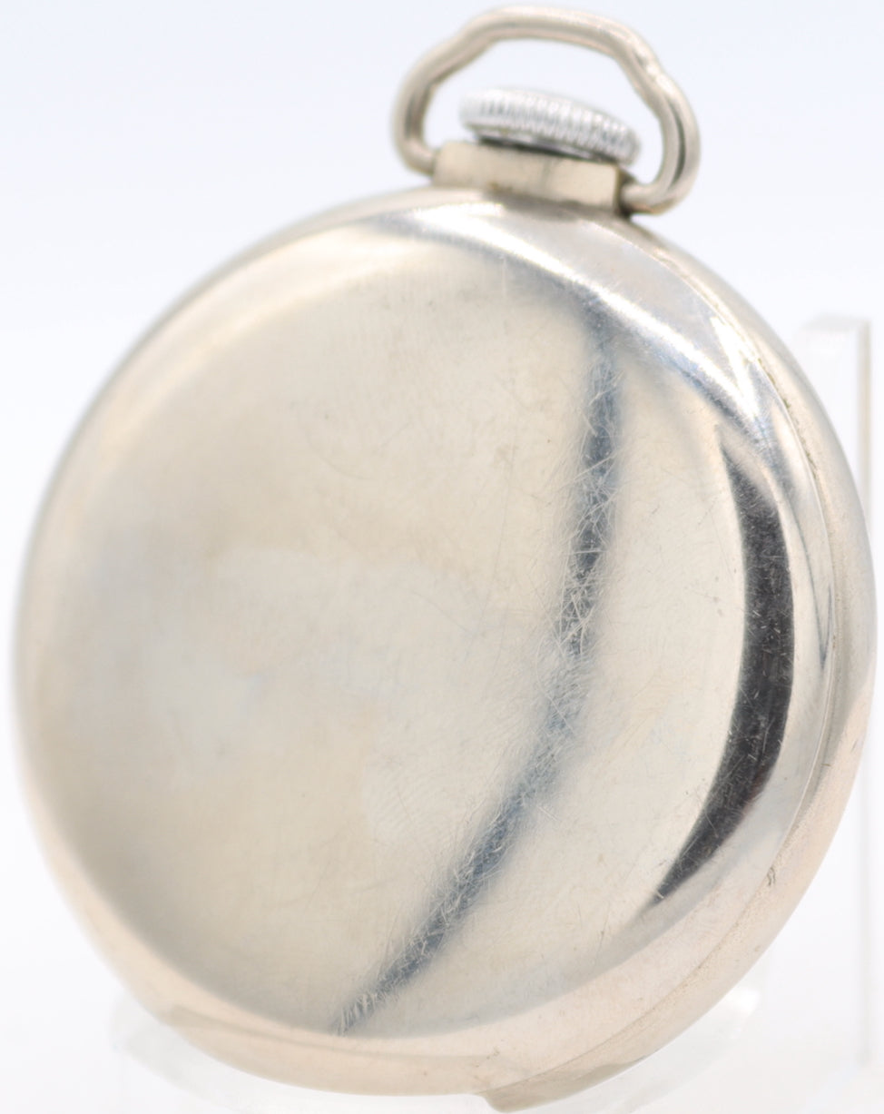 Antique E. Ingraham Co Seven Seas Mechanical Pocket Watch 28 Chrome Plated USA