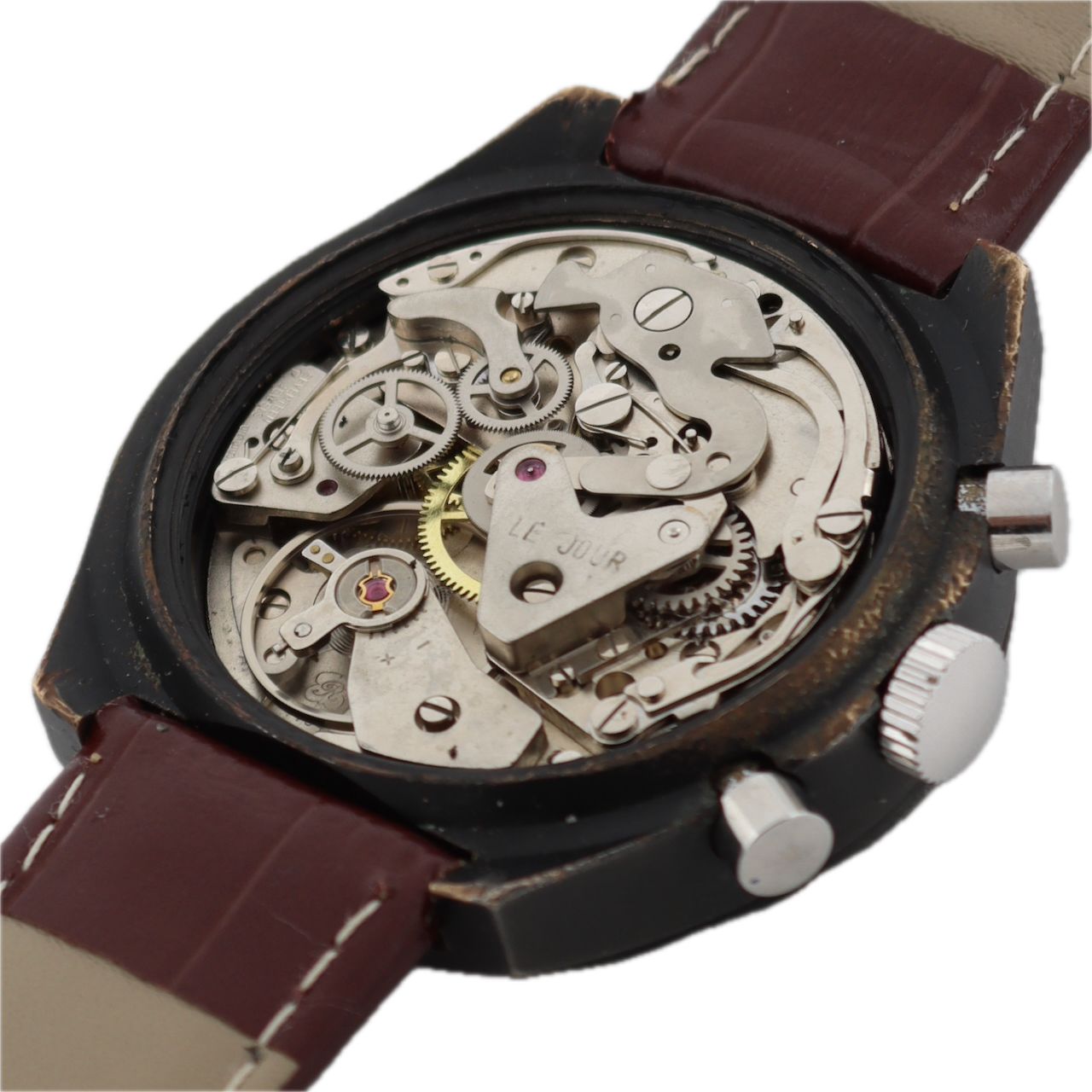 Vintage Le Jour Men's Chronograph Wristwatch Valjoux 7734 Black PVD Serviced