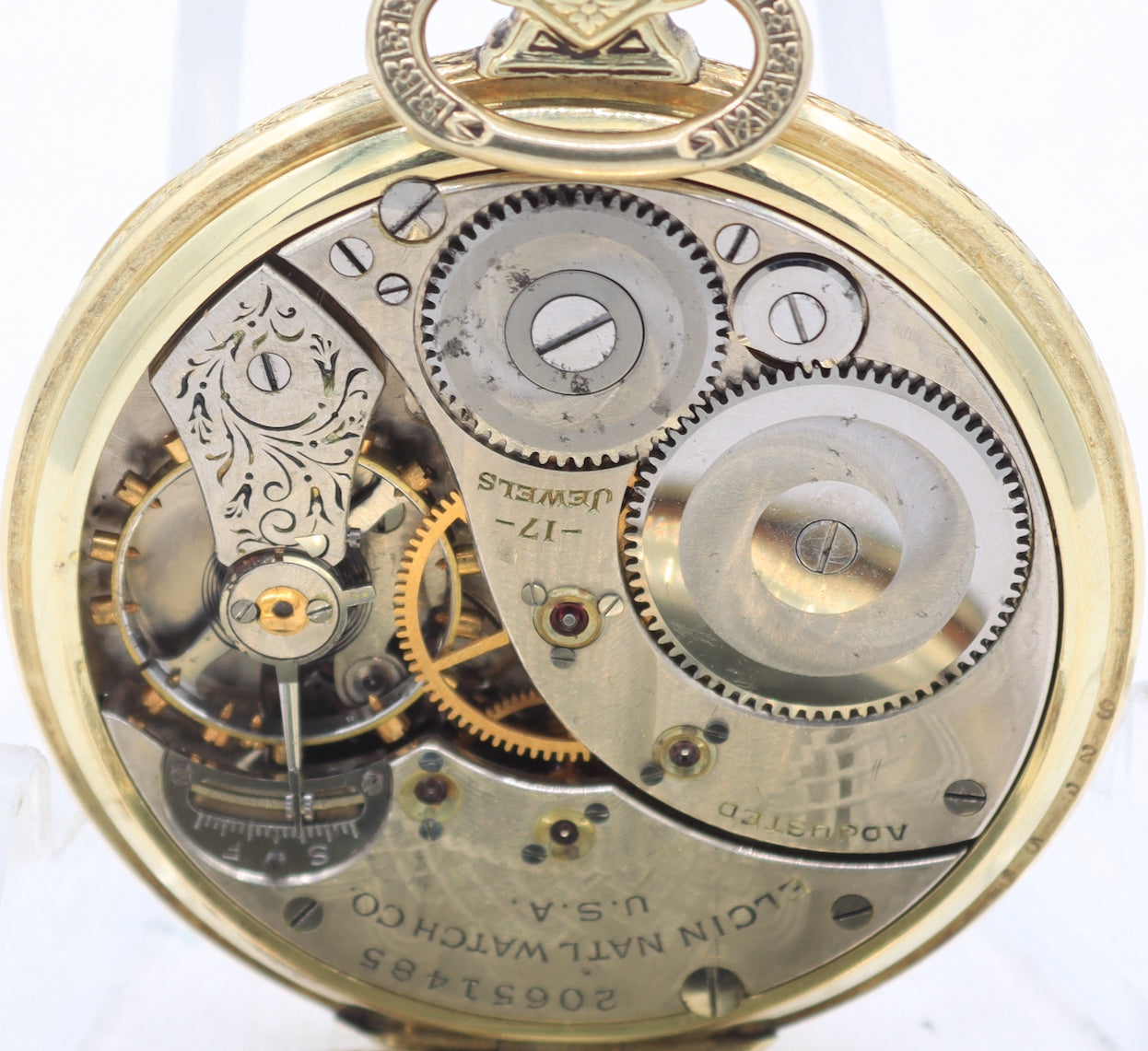 Antique 12s 1918 Elgin Pinstriped 17 Jewel Pocket Watch 384 14k GF USA