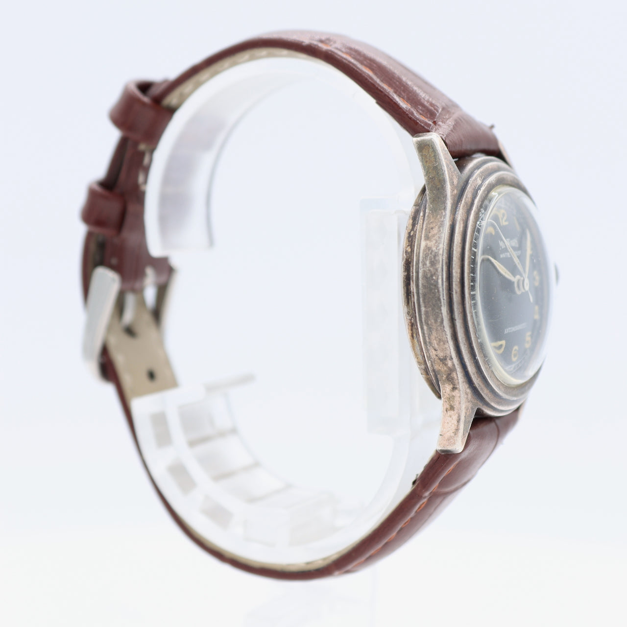 Vintage 31mm Military Men's Mechanical Wristwatch Swiss Made Sterling Silver
