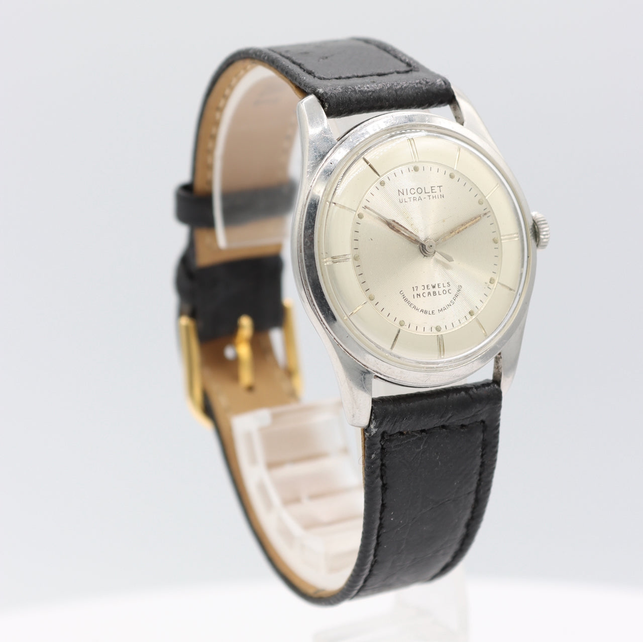 Vintage 33mm Nicolet Ultra-Thin Men's Mechanical Wristwatch 72 Swiss Steel