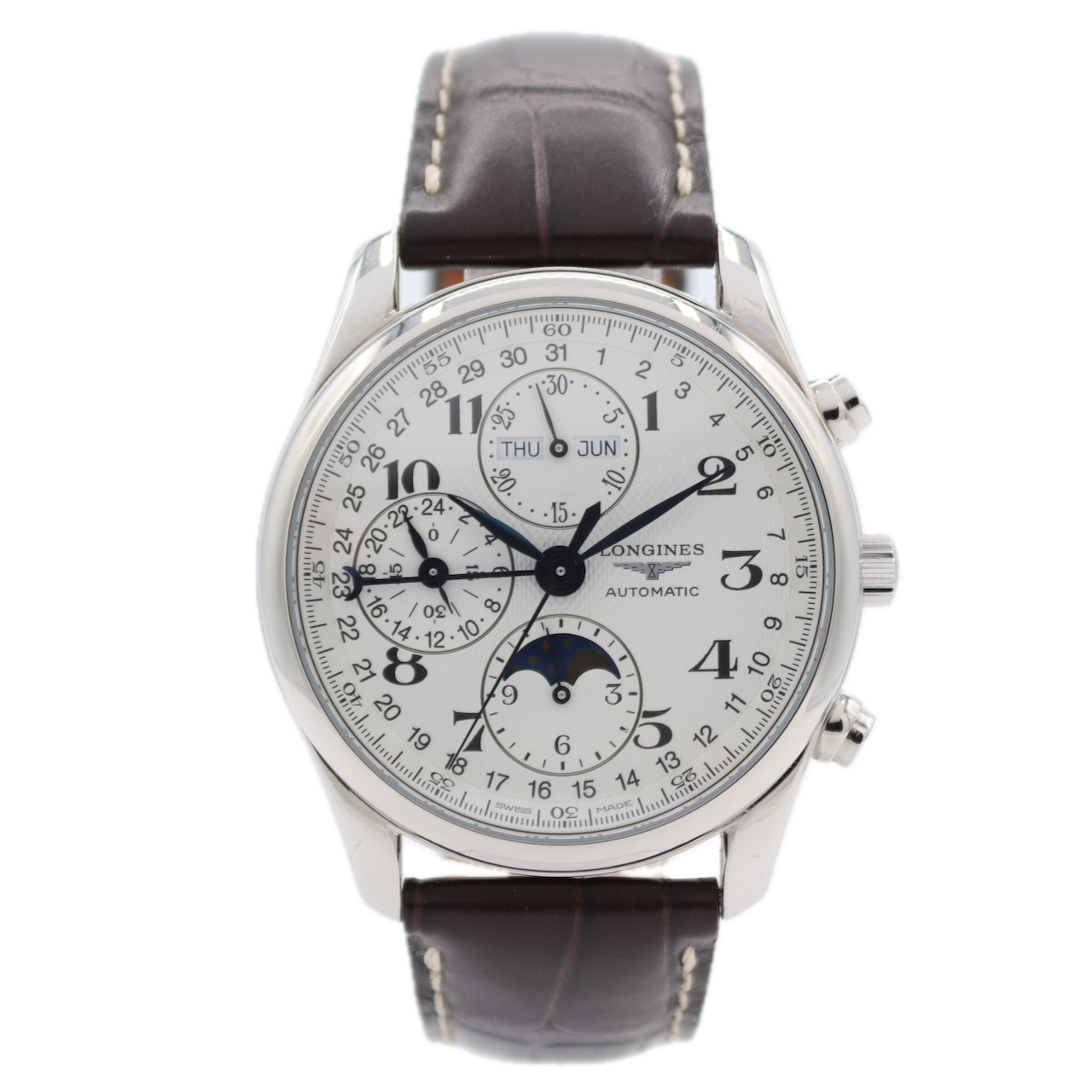 40mm Longines L2.673.4.78.3 Master Men's Triple Date Moonphase Wristwatch Steel