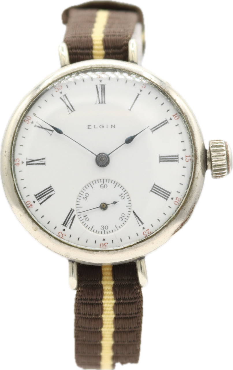 Vintage 32mm Elgin Wire Lug Porcelain Men's Mechanical Wristwatch 320 Nickel