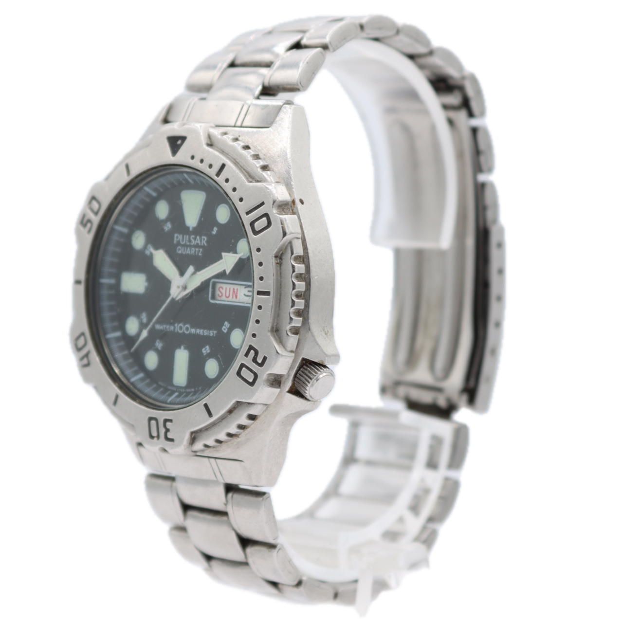 41mm Pulsar V743-6A00 Day Date Men's Quartz Wristwatch Japan Stainless Steel