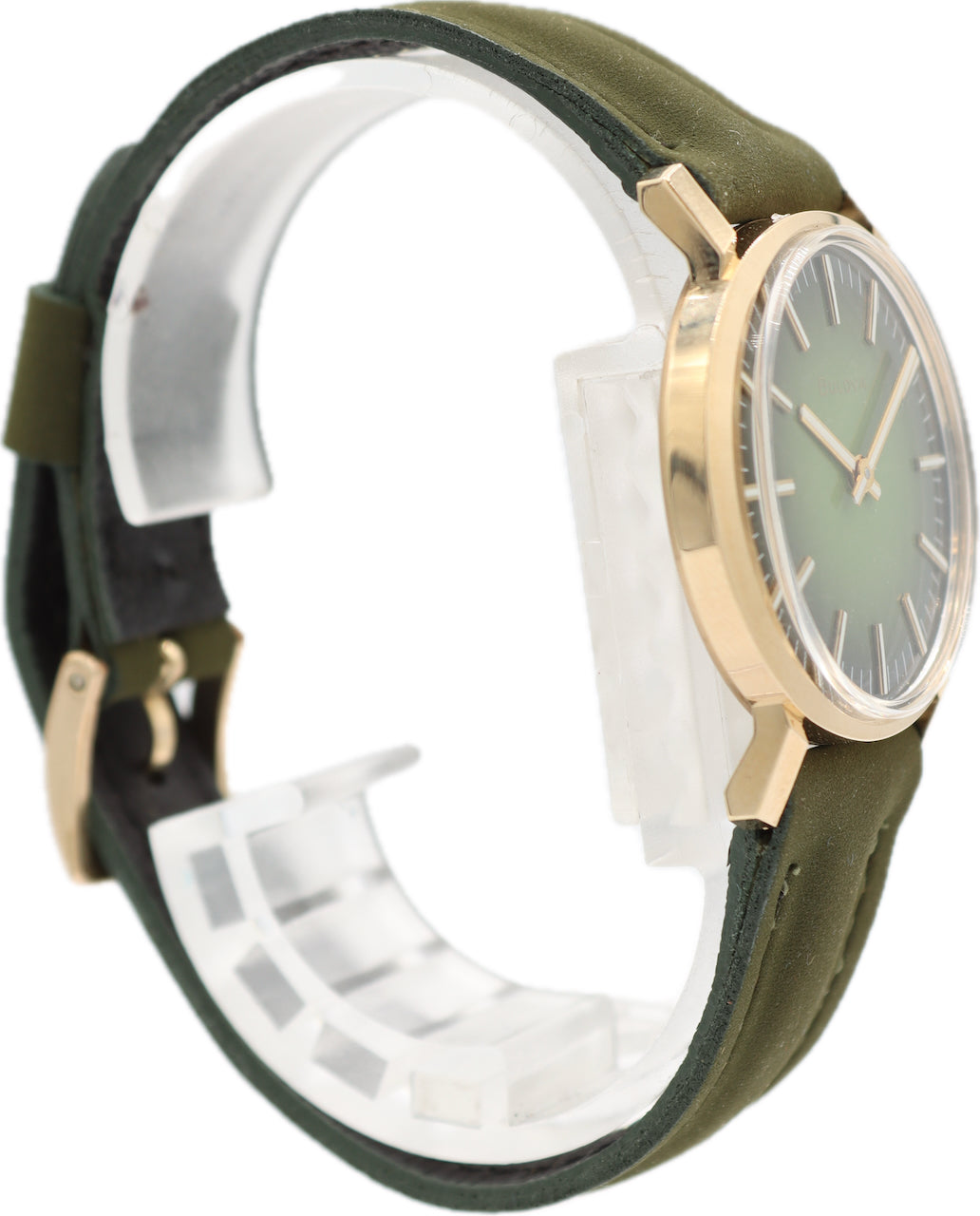 Vintage 32mm 1971 Bulova Green Men's Mechanical Wristwatch Swiss Gold Tone