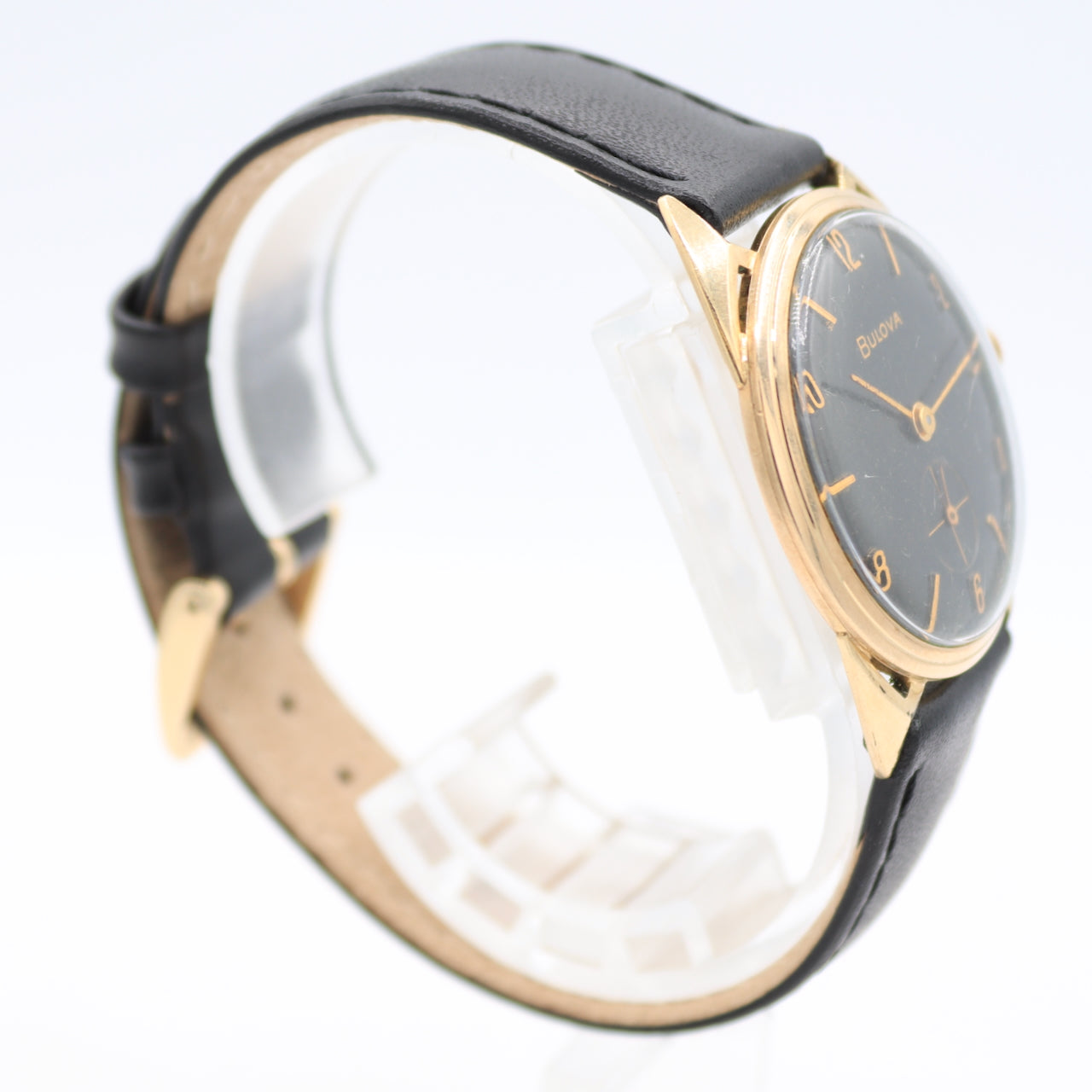 Vintage 32mm Bulova Black Dial Hollow Lug Men's Mechanical Wristwatch 10k RGP