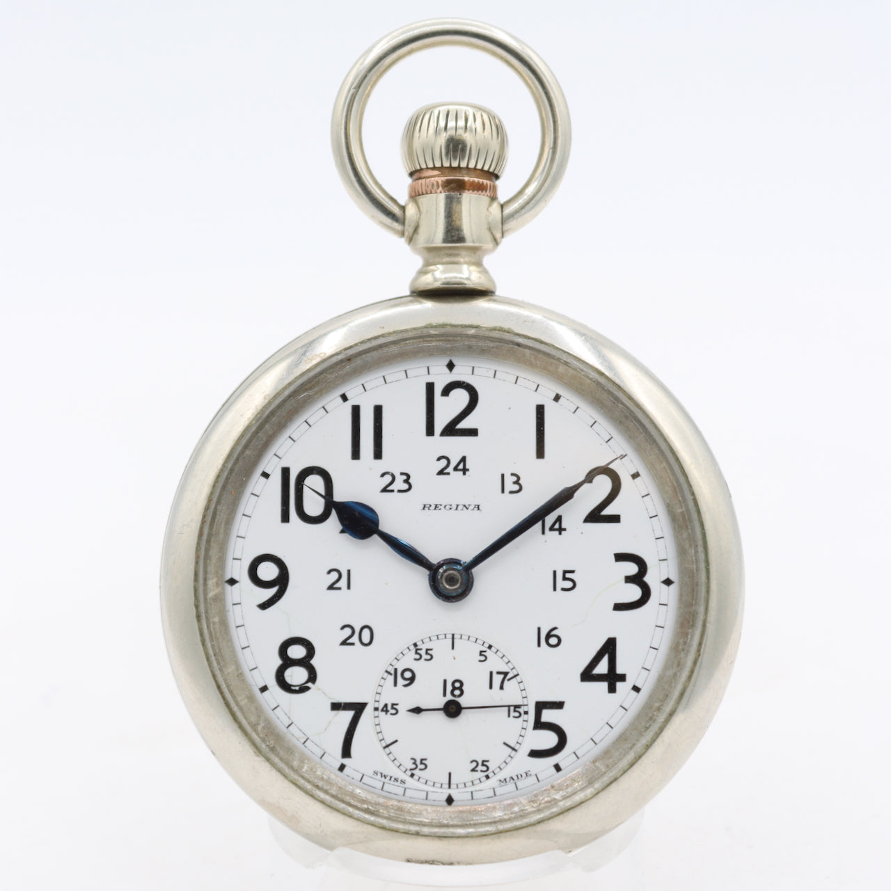 Antique 18s Omega Regina Canadian Dial Mechanical Pocket Watch Silver Swiss