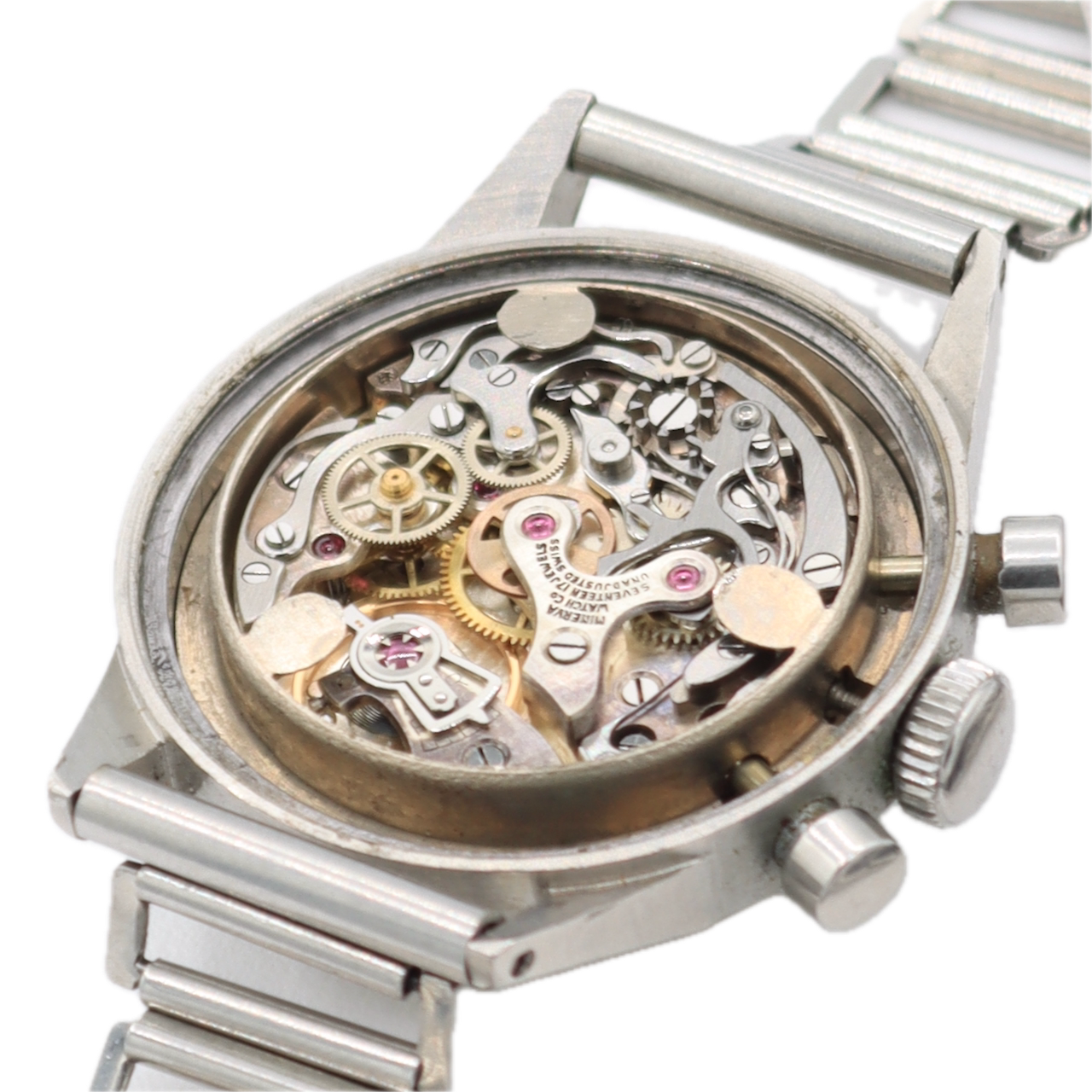 Vintage 32mm Minerva Men's Chronograph Wristwatch Valjoux 69 Swiss Steel Rare