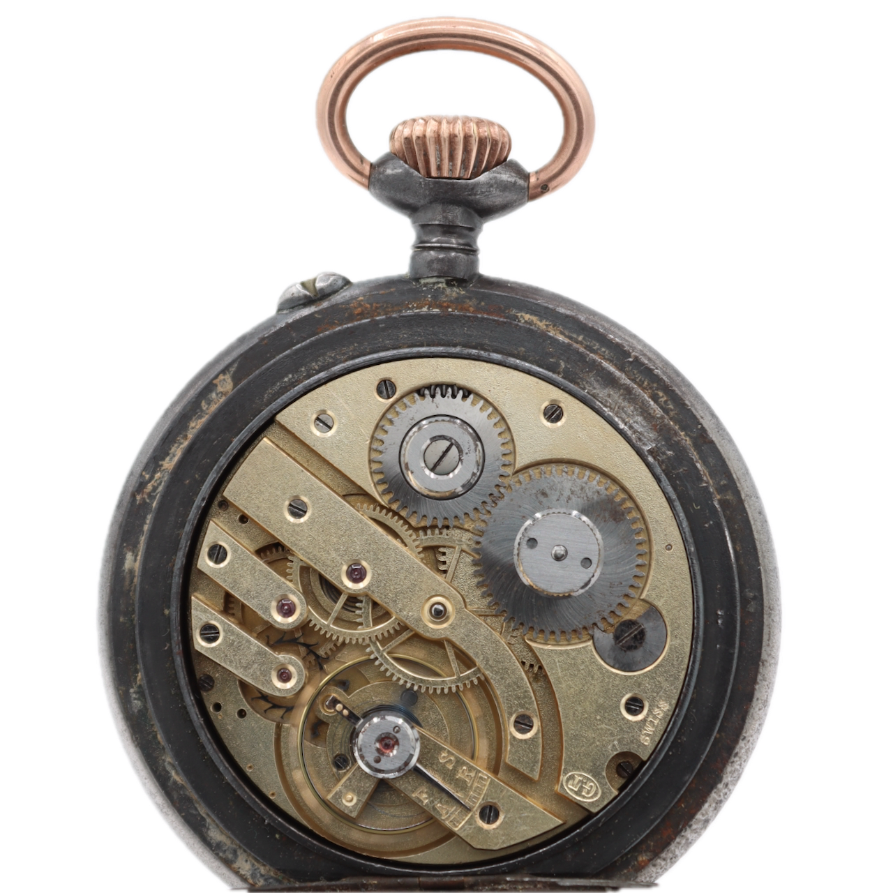 Antique 56.5mm IWC Mechanical Hunter Pocket Watch Pallweber Gunmetal Swiss