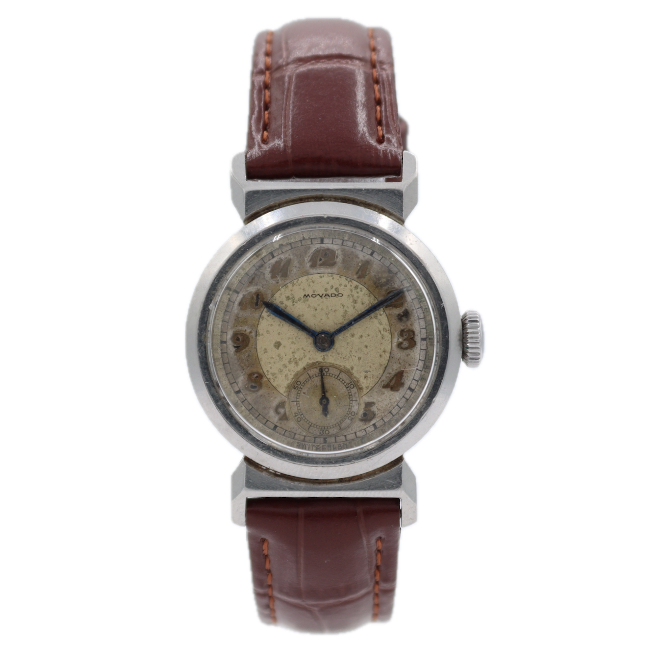 Vintage Movado Bull Horn Lug Men's Mechanical Wristwatch Swiss Steel Military