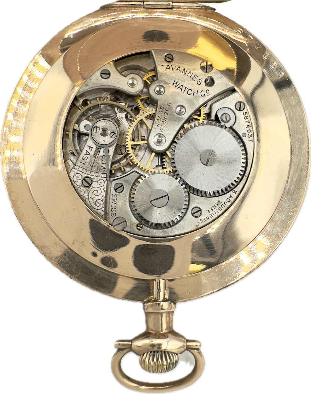 Antique Tavannes Thin Engine Turned Coin Style Case Pocket Watch Gold Filled