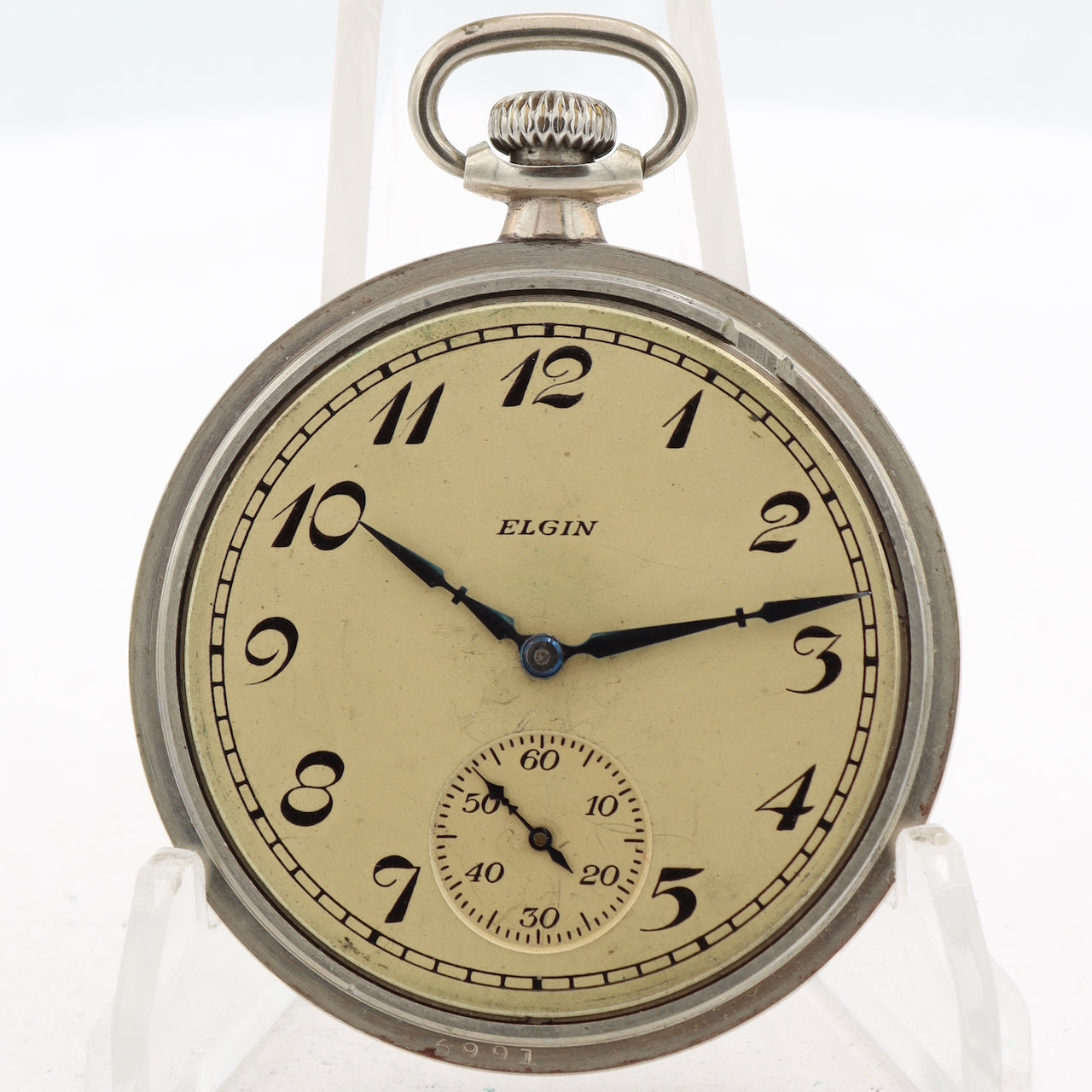 Antique 16 Size 1922 Elgin Smooth 7 Jewel Pocket Watch 291 Nickeloid USA