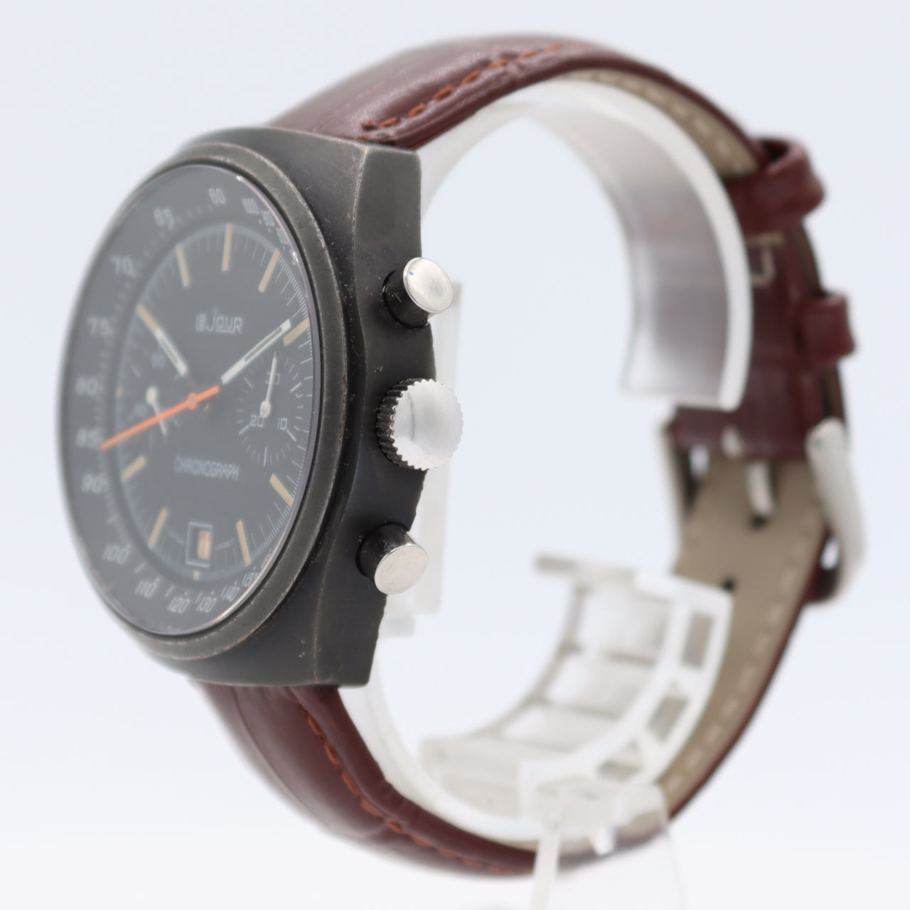 Vintage Le Jour Men's Chronograph Wristwatch Valjoux 7734 Black PVD Serviced