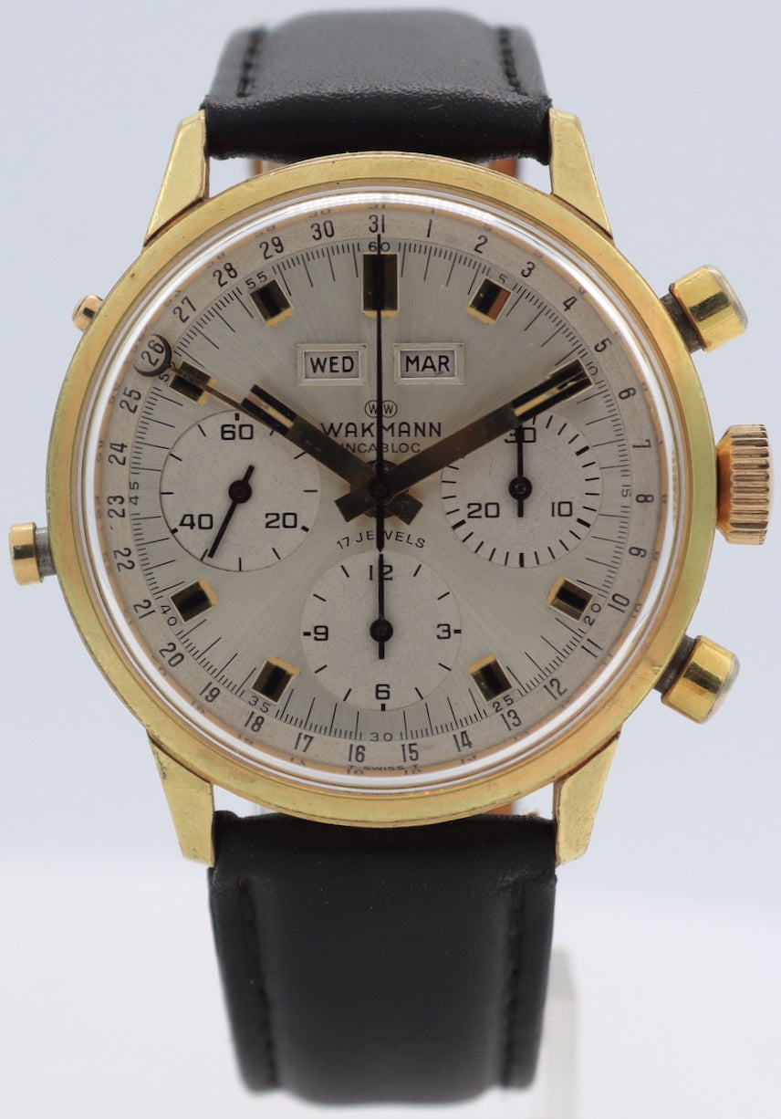 Vintage Wakmann Triple Date Men's Chronograph Wristwatch Valj. 730 Serviced