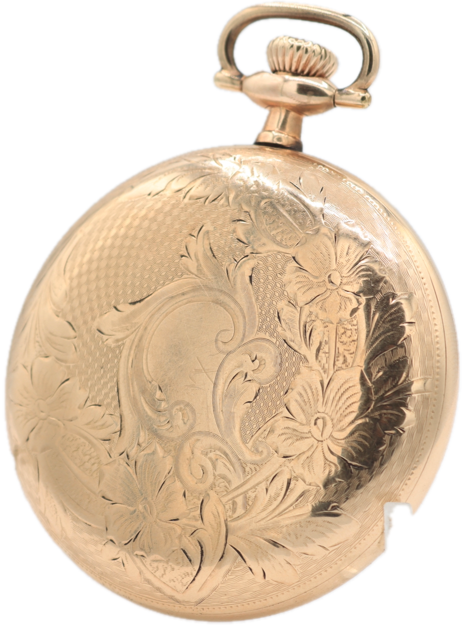 Antique 16s 1917 Illinois Floral 11 Jewel Pocket Watch 601 20 Year GF USA